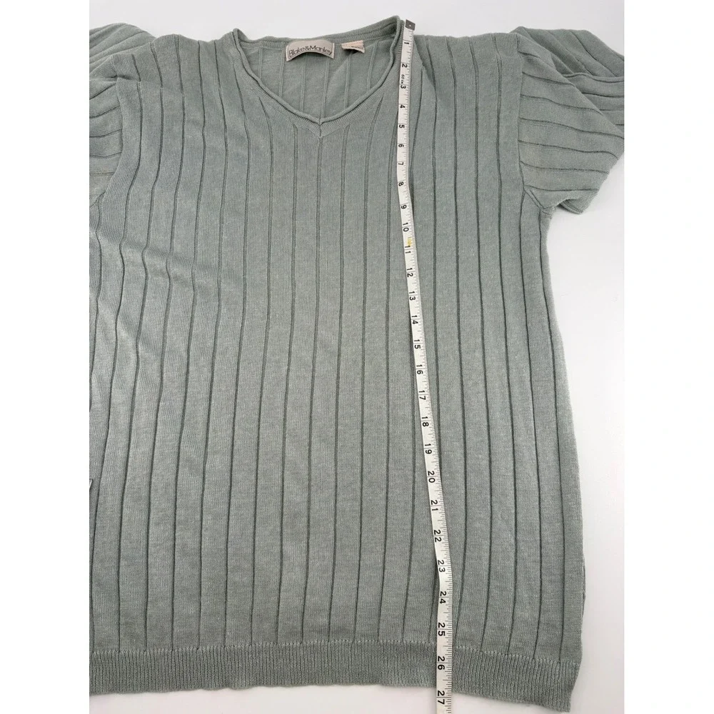 Vintage Blake Manley Sage Green Cable Knit V Neck Sweater Pointelle Ramie Wool L
